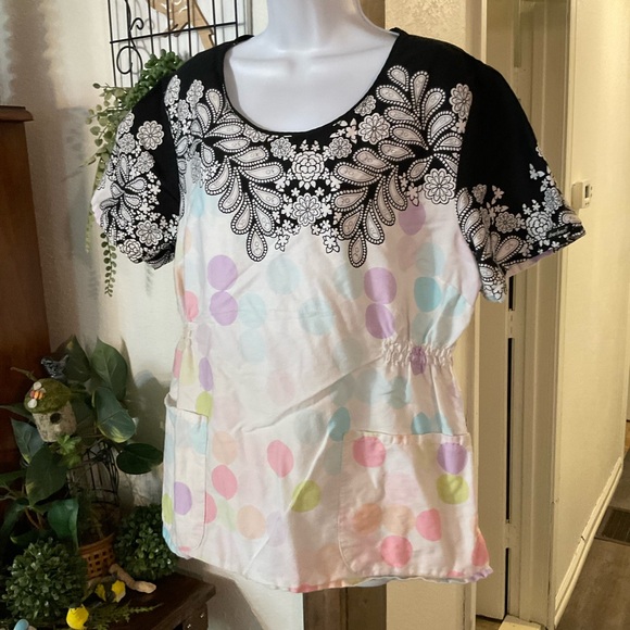 Cherokee Tops - Scrubs Cherokee Monochrome Floral Blouse